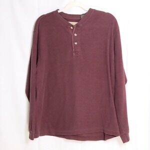 Natural Life Henley Mens Medium Burgundy Long Sleeve Waffle Knit Shirt